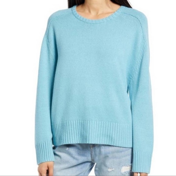 Treasure Bond Women Sweater L Blue Pullover Long Sleeve Crew Neck Vented Sides - Picture 1 of 9